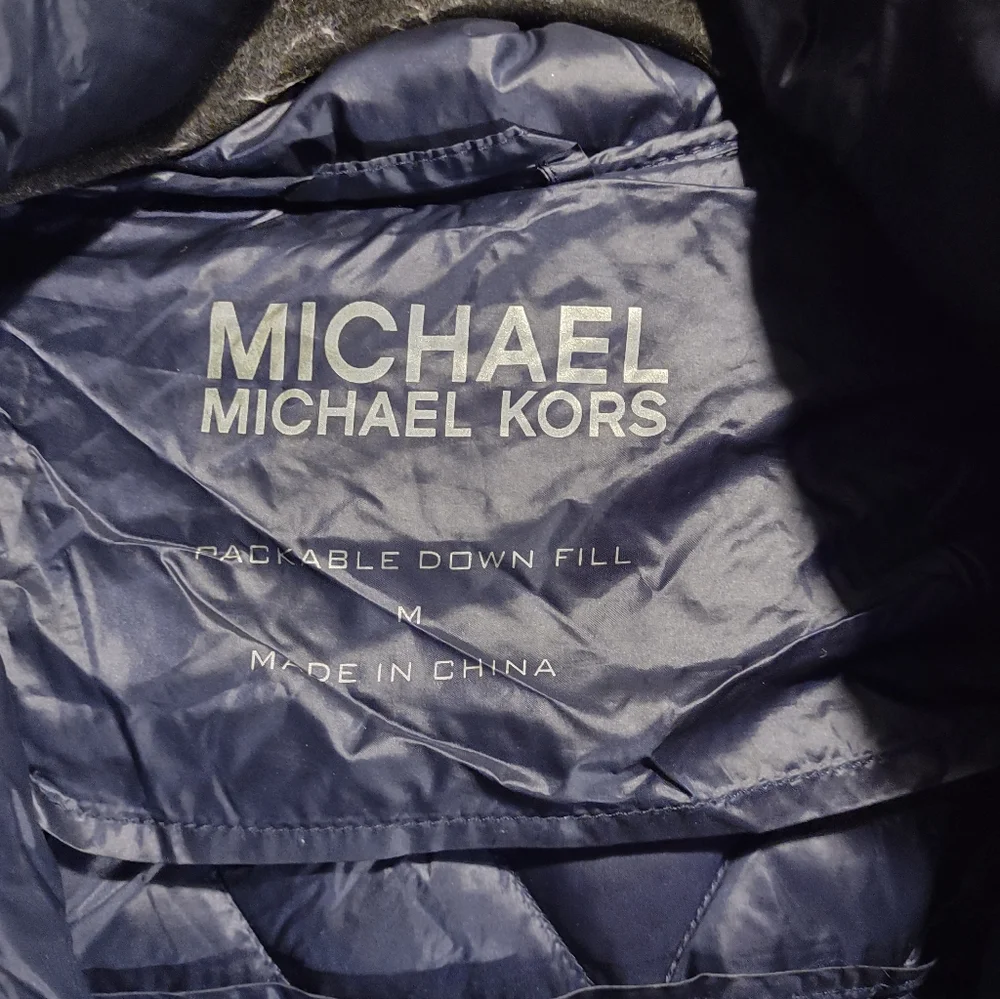 Michael Michael Kors Blue Packable Down Fill Blue Hooded Trench Coat Women's M - Picture 5 of 6